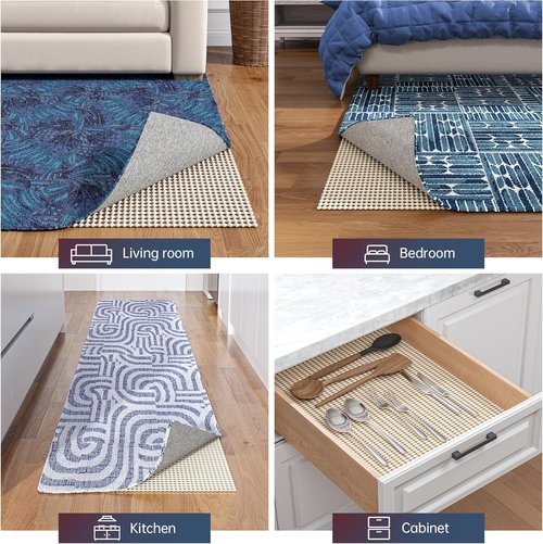 Jorvila Non-Slip Rug Pad - Anti-Skid Mat for Area Rugs | 2x3 Feet Thick Cushion for Hardwood Floors