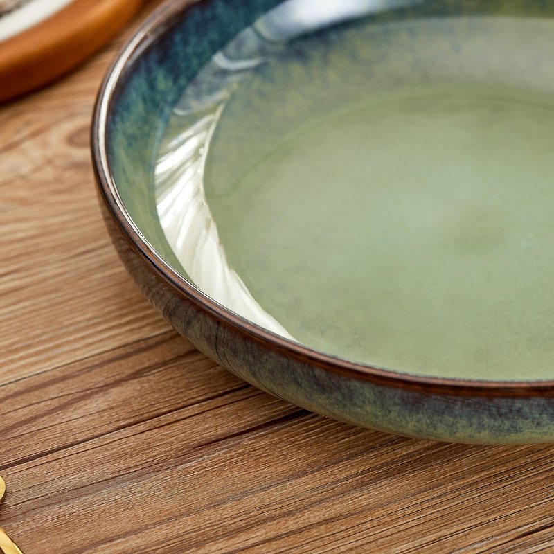 Swuut Transmutation Glaze Serving Pasta Bowl,10 inch Ceramic Wide Salad Bowls,50 Ounce Large Big Fruit Bowl for Kitchen, Microwave Oven Dishwasher Safe (Green)