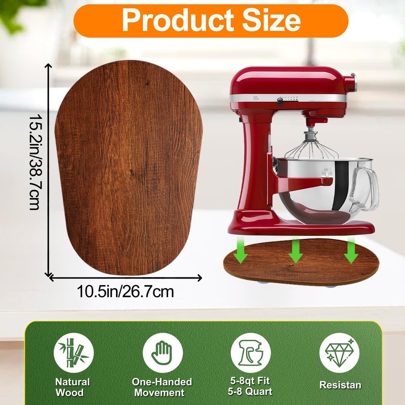 Wooden Mixer Slider for KitchenAid 5-8 Qt Bowl-Lift Stand Mixer, Appliance Sliding Mat Pad, Kitchen Countertop Storage Accessories Mixer Moving Tray Board Attachments, Kitchen Aid Mixers Accessories