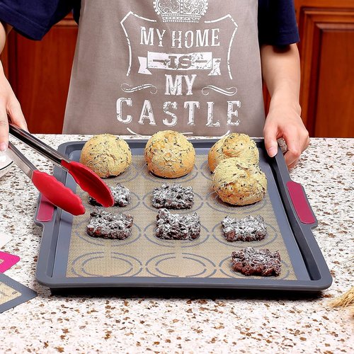 GUANCI Silicone Baking Mat Set - Non-Stick Reusable Bakeware for Pizza, Macarons & Cookies | 4 Mats in Grey