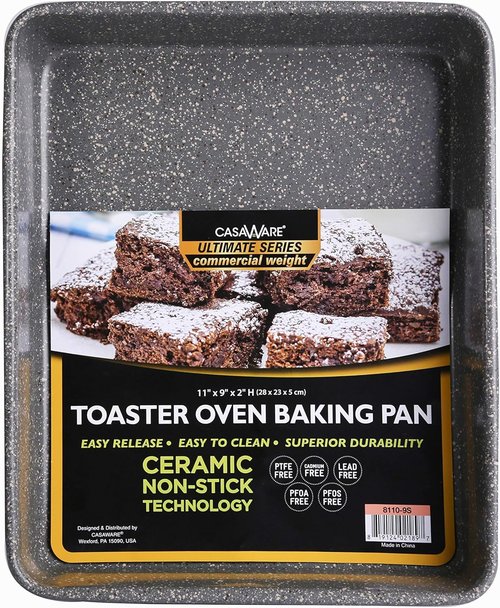 CasaWare Toaster Oven Baking Pan - Ultimate Series Commercial Weight | Non-Stick Ceramic, Silver Granite, 11 x 9 x 2-Inch