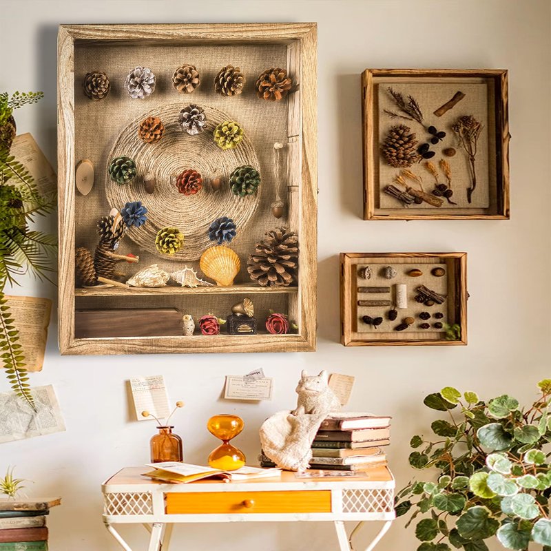 Houstimi Original Wood Shadow Box Frame 16x20 Shadow Box with Shelves 2.6" Interior Depth Memorial Shadow Box with Linen Back for Handicrafts,Picture Frames,Medals,Coins,Pins Collection and More