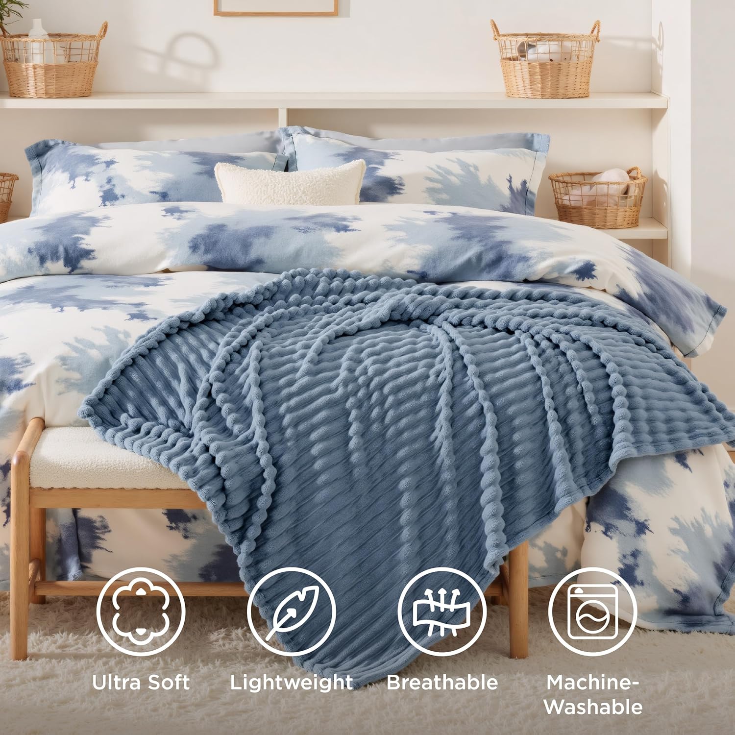 Bedsure GentleSoft Throw Blanket - Cozy, Soft Couch Blanket in Blue | Perfect 50x70 Inches Size