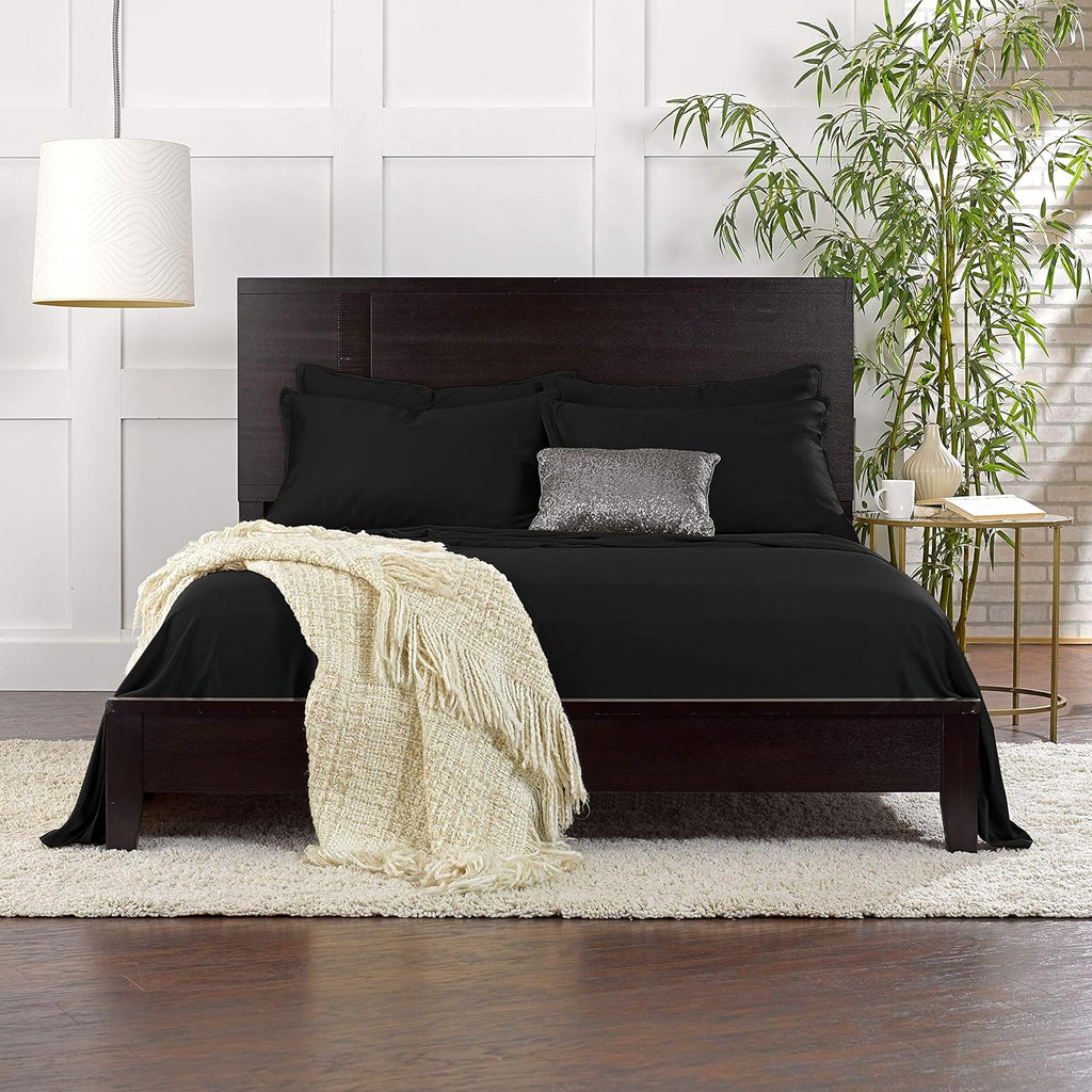 Pure Bamboo King Sheets - Luxuriously Soft & Cooling 100% Organic Viscose Bed Sheet Set | Black, Double Stitching