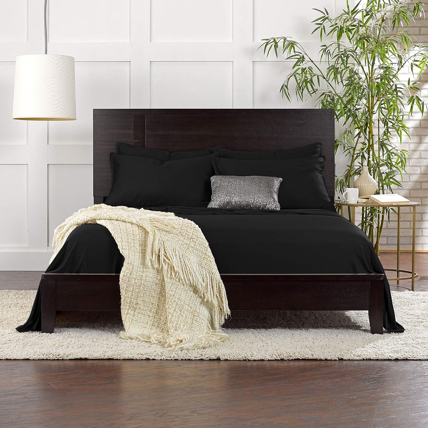 Pure Bamboo Queen Sheets - Luxuriously Soft 100% Organic Viscose Bed Set | Cooling & Durable (Queen, Black)
