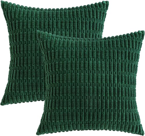 MIULEE Dark Green Corduroy Pillow Covers - Soft Boho Striped Design | 20x20 Inch for Modern Home Decor