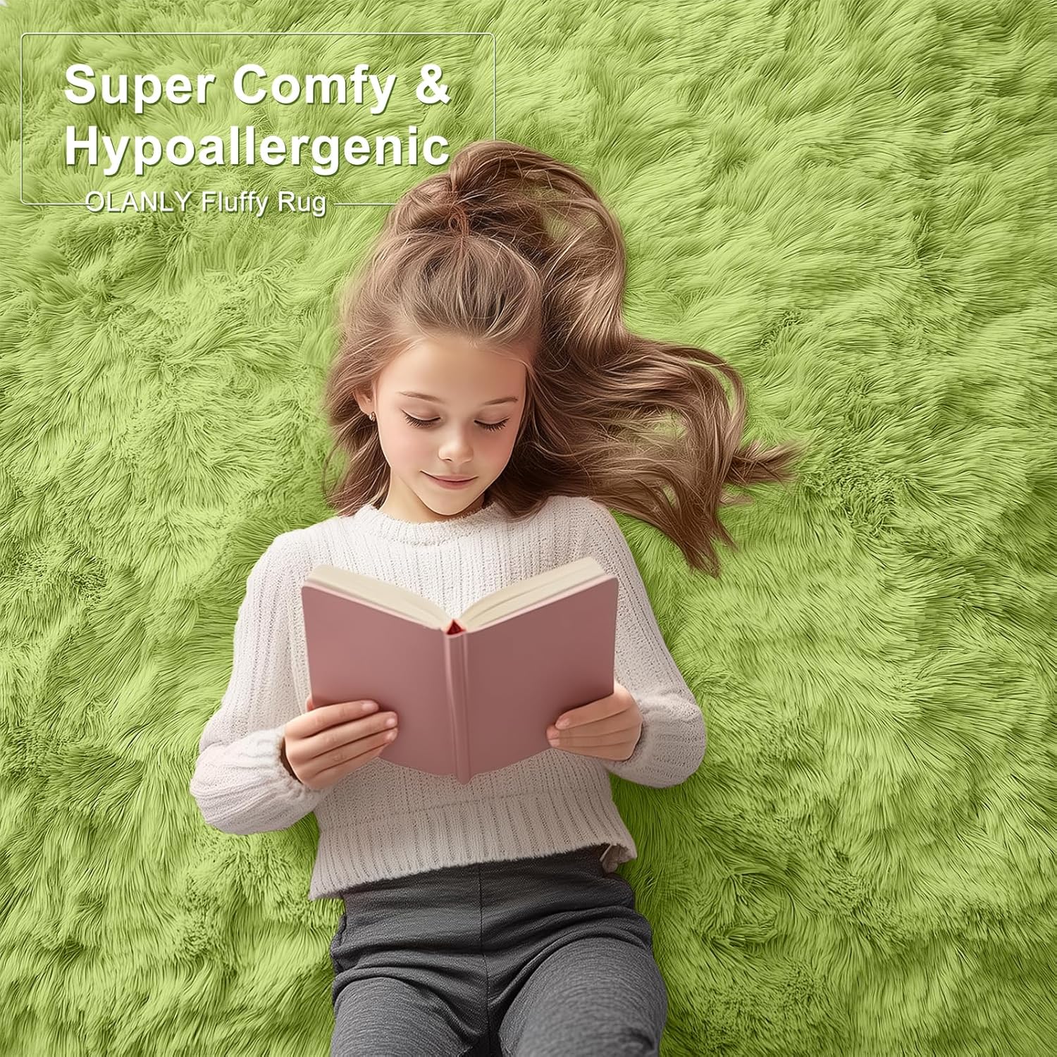 OLANLY Runner Rugs - Soft, Fluffy, Machine Washable | 2x8 Grass Green for Hallway & Bedroom Decor