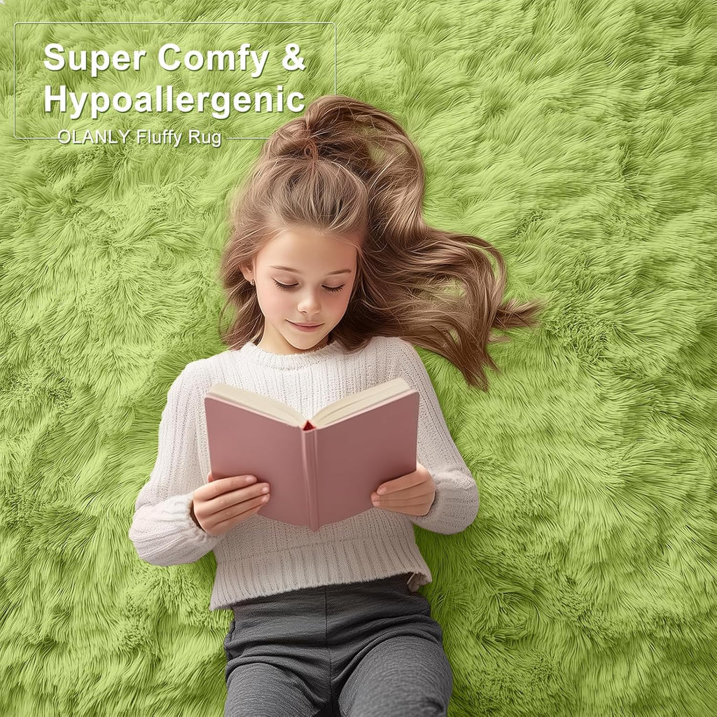 OLANLY Large Area Rug - Soft Fluffy Shaggy Indoor Carpet for Living Room & Bedroom | Grass Green 9x12