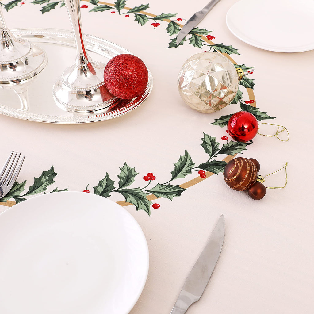 Wewoch Christmas Tablecloth 60"x104" Water Resistant Polyester Table Cloth with Leaf Print Ideal for Indoor Dining Holiday Décor