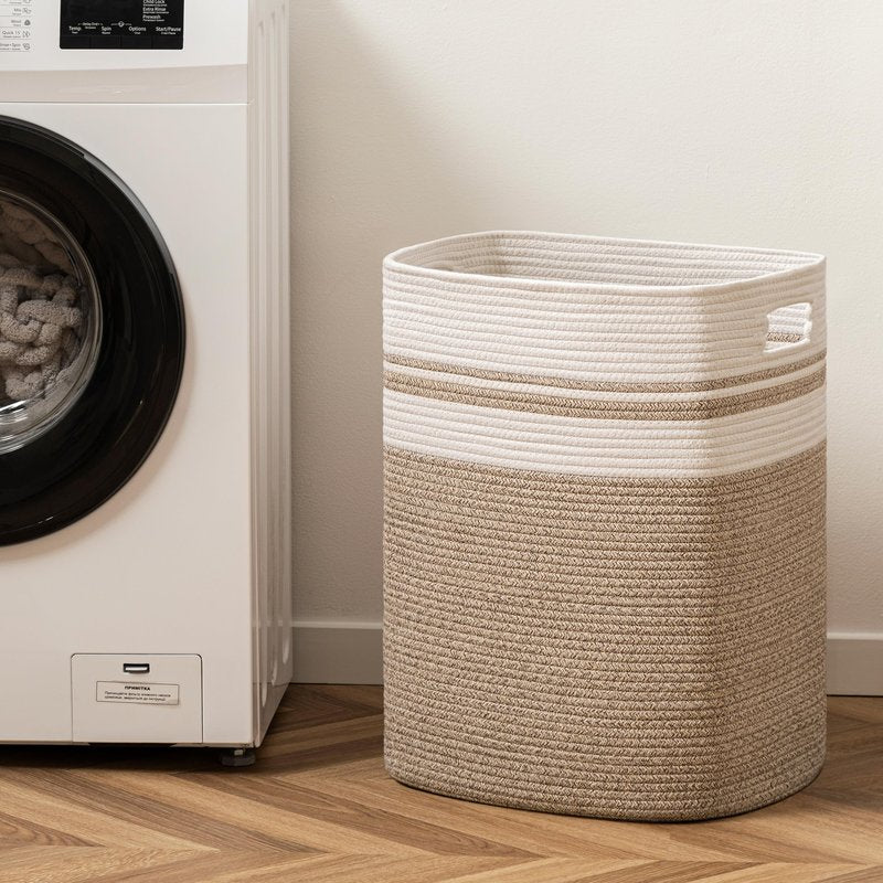 joybest Cotton Laundry Basket, Large Woven Rope Basket with Handles for Living Room and Bedroom, Stylish Storage Basket for Blankets, Toys, Clothes and Pillow - 22x16x13 Inches Gradient Brown