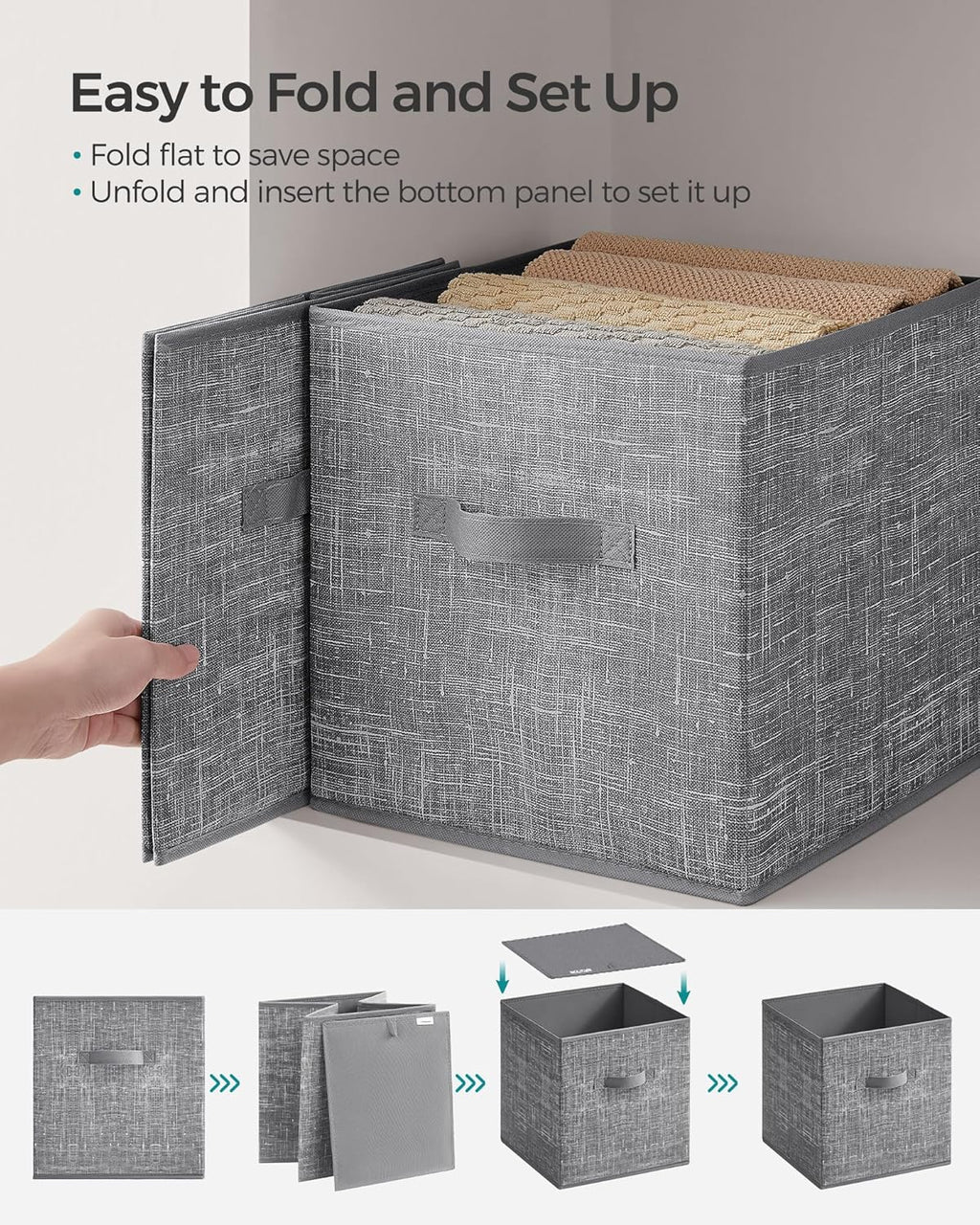 SONGMICS Storage Cubes - Foldable Non-Woven Fabric Bins with Double Handles | Set of 8, 13 x 13 x 13 Inches, Cattail Gray