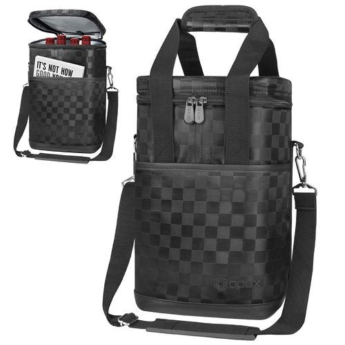 Opux 4 Bottle Insulated Wine Cooler Bag - Leakproof Padded Portable Wine Bottle Carrier for Travel Picnic, BYOB Gift (Black Square)