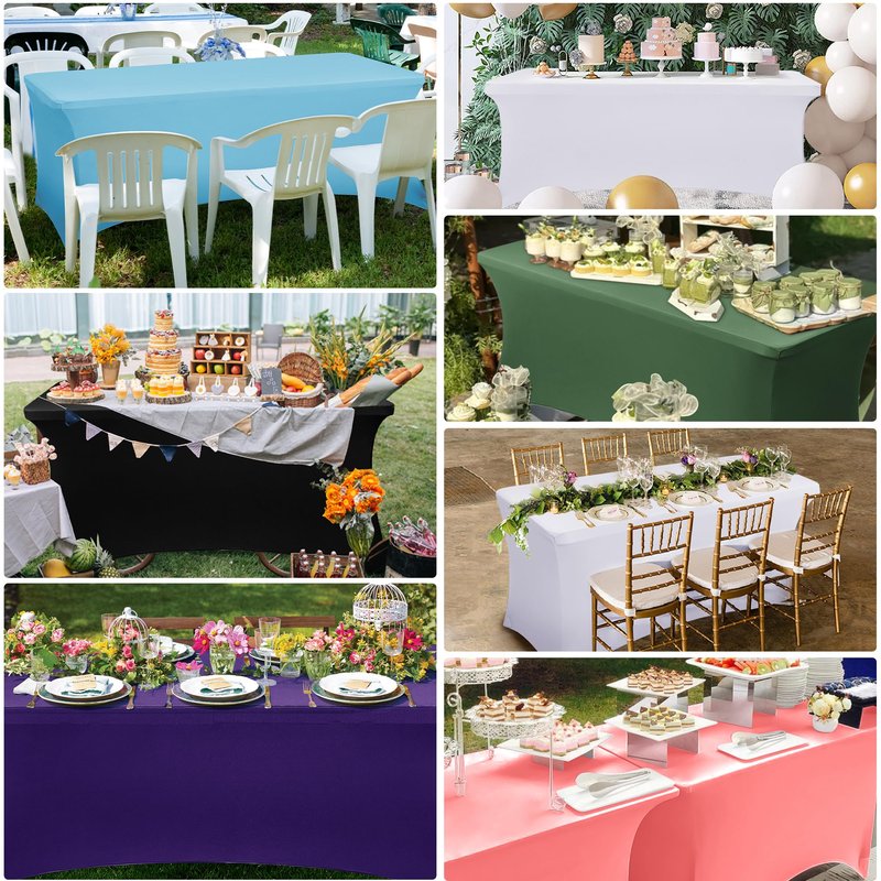 Obstal 6ft Spandex Table Cover for Standard Folding Tables - 2 Pack- Rectangular Fitted Tablecloth for Halloween Party Holiday Decorations, 72L x 30W x 30H Inches, Dark Purple