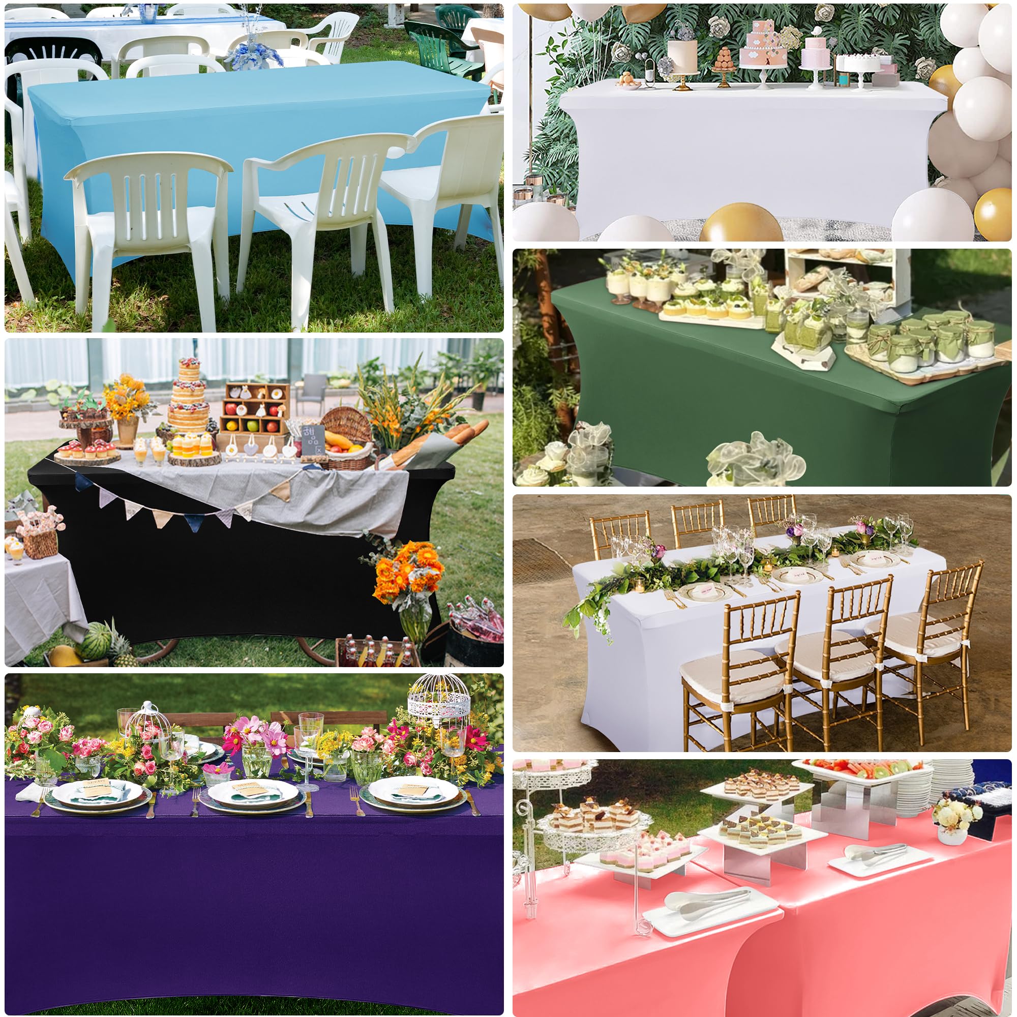 Obstal 6 Pack Stretch Spandex Table Covers for 8 Foot Tables - 8 FT Universal Rectangular Fitted Tablecloth Protector for Wedding, Banquet, Party (Black, 96 Length x 30 Width x 30 Height Inches)