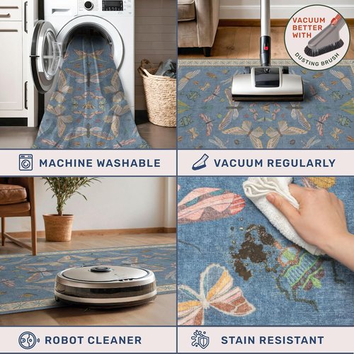 Blue Washable Kids Playroom Rug - Super Soft 5x7 Area Rug for Nursery & Toddler Room Decor