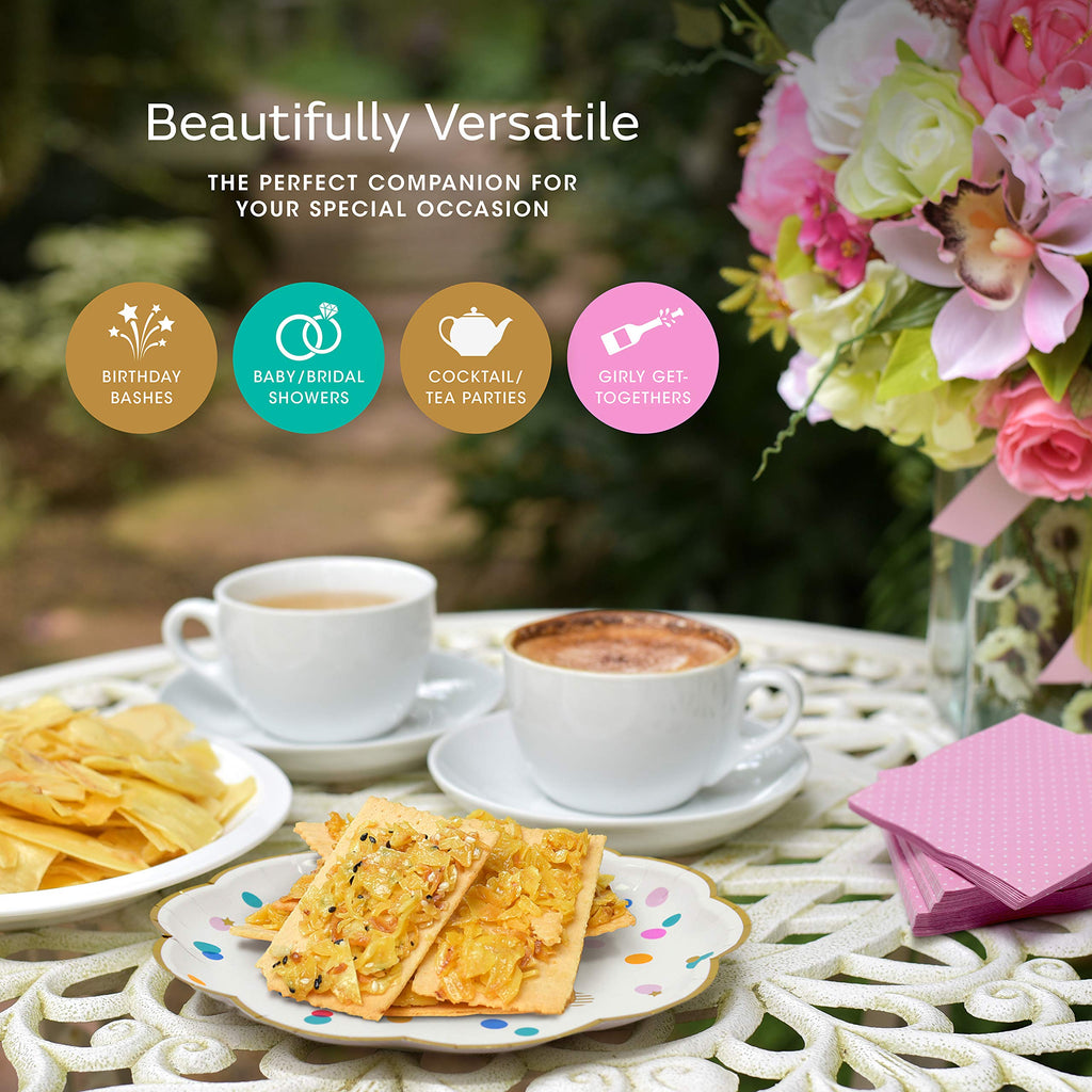 Premium Pink and Gold Party Plates Set - 30 Pack Disposable Plates and Napkins, Ultra-Durable 400GSM, No Soggy Mess