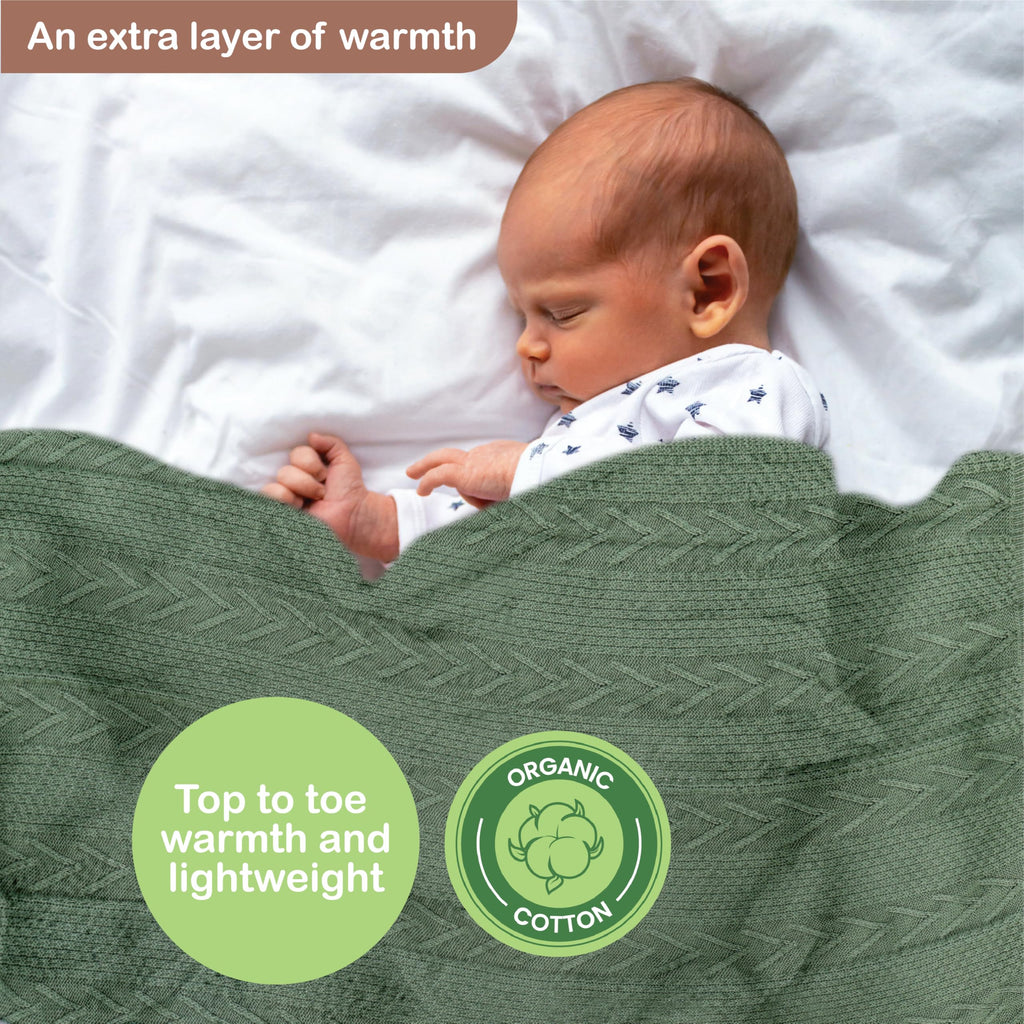 infancie Organic Cotton Knit Baby Blanket 31.5 X 43.3 Inches Soft Knitted and Breathable Baby Blanket for Boys and Girls Perfect Swaddle Baby Blankets for Boys & Girls, Infants Toddlers All Seasons