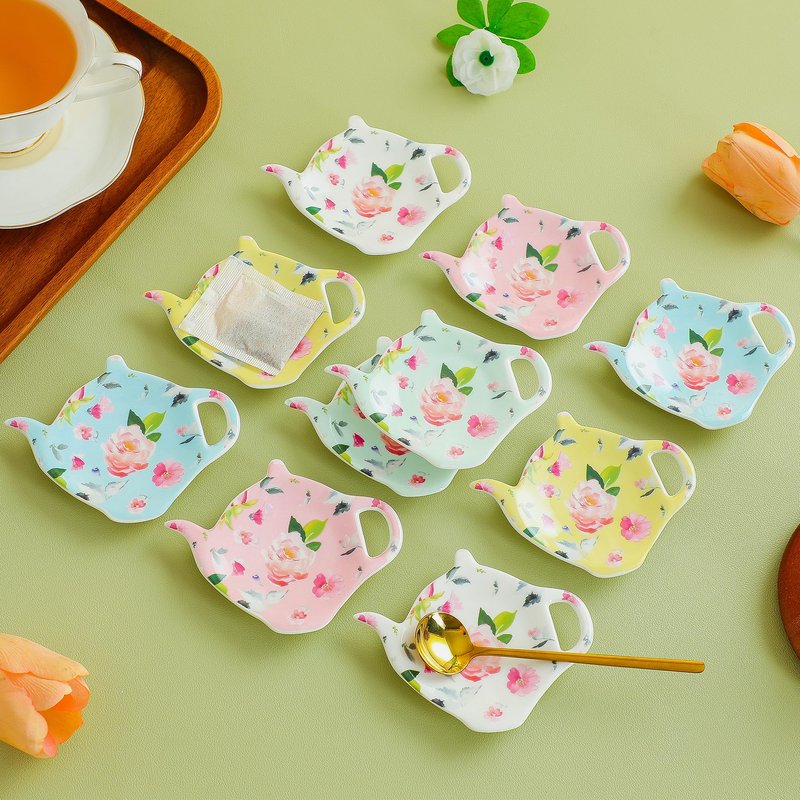 PRECITIME Porcelain Tea Bag Coasters, Floral Used Tea Bag Holder Ceramic, Set of 10 Tea Bag Plates Floral, Teaspoon Rest, Tea Bag Dish, Tea Party Gifts