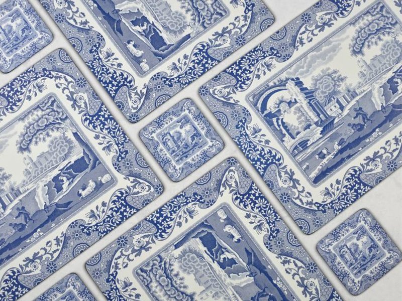 Pimpernel Blue Italian Collection Placemats | Set of 4 | Heat Resistant Mats | Cork-Backed Board | Hard Placemat Set for Dining Table | Measures 15.7” x 11.7”