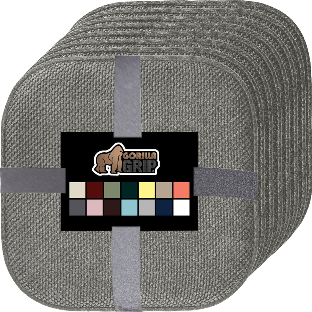 GORILLA GRIP Chair Cushions, Set of 8, 16x16, Memory Foam Pads for Dining Room, Kitchen Table, Office Desk, Rocking Chairs, Stay in Place Backing, Comfortable Microfiber Seat Cover Pad Cushion, Grey