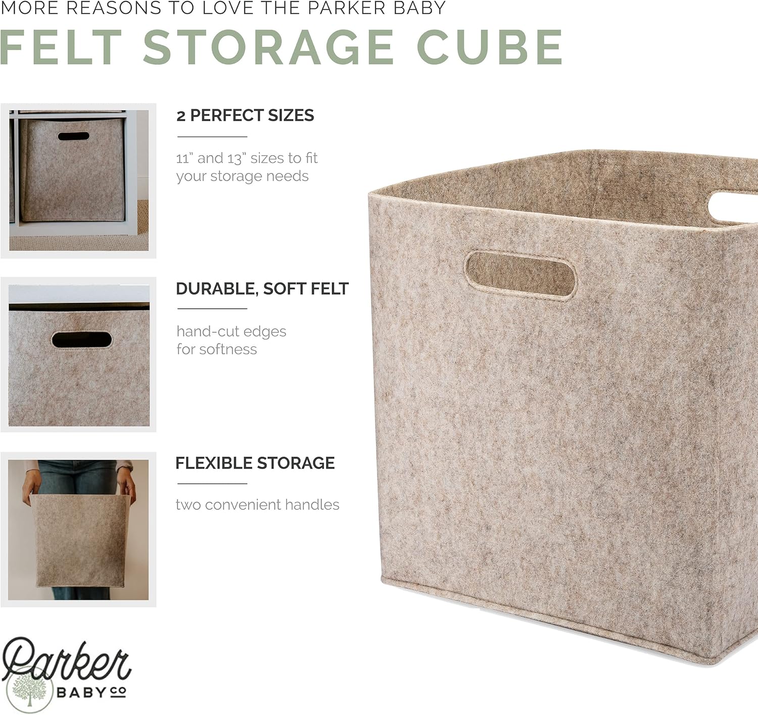 Parker Baby Felt Foldable Storage Cube - 11-Inch Nursery Organizer Bin for Toys & Closets - Oatmeal
