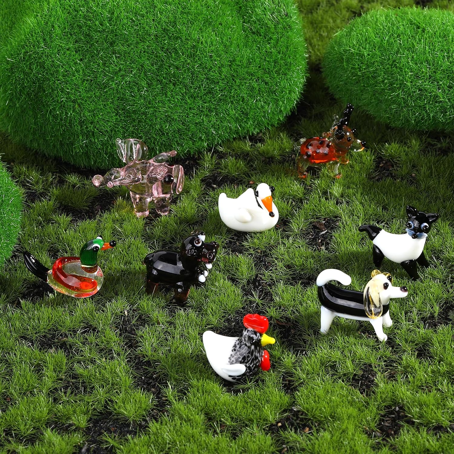 Skiennix 8 Piece Hand Blown Glass Figurines - Miniature Animal Collection for Home Décor & Gifts