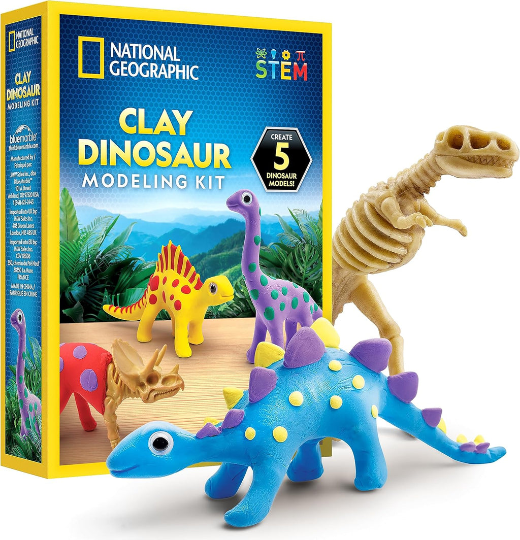 National Geographic Clay Dinosaur Arts & Crafts Kit - Air Dry Clay, 5 Colors & Dino Skeletons for Kids Ages 4-10