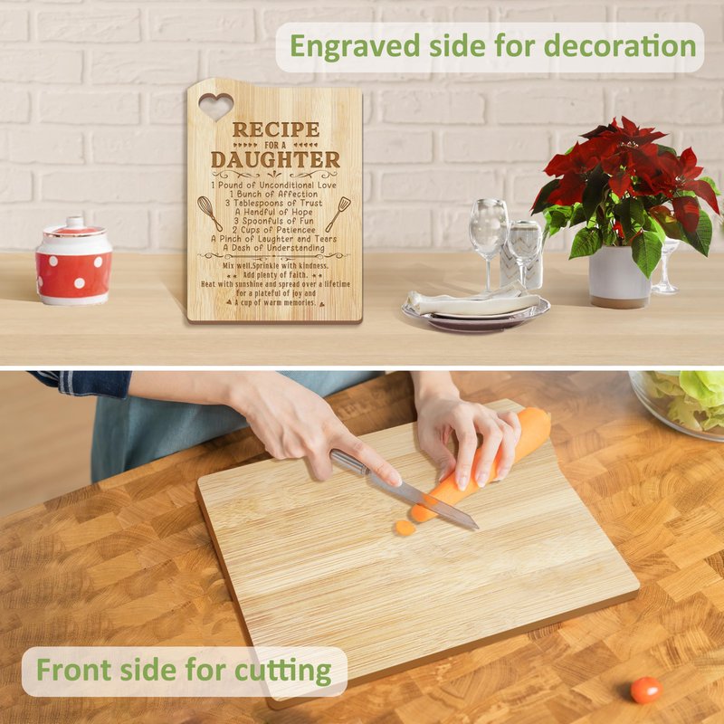 Daughter Gifts, Daughter Kitchen Gifts from Mom, Valentines Day Gift Wooden Cutting Board with Cooking Utensils Set with Apron, Great Daughter Mother's Day Gift