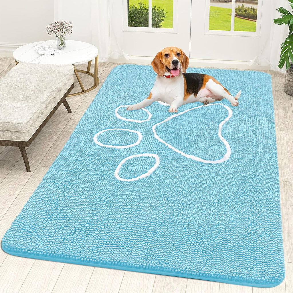 OLANLY Dog Door Mat - Absorbent Non-Slip Mud Mat for Muddy Paws | 59x35 Paw Print Design in Blue