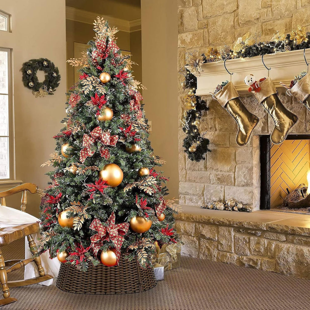 Skiennix Christmas Tree Collar - 23’’ Handmade Rattan Wicker Stand for Holiday Decoration