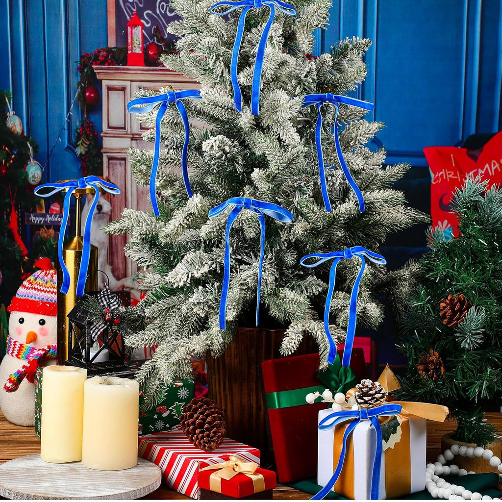 Royal Blue Velvet Bows - 24 Pcs Christmas Tree Ornaments | Perfect for Home Decor & Weddings (5 x 7 Inch)