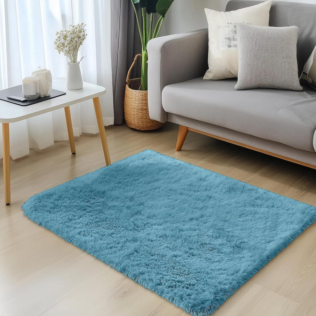 OLANLY Small Bedside Rug - Soft, Machine Washable Shaggy Throw Rug for Bedroom & Living Room | Slate Blue