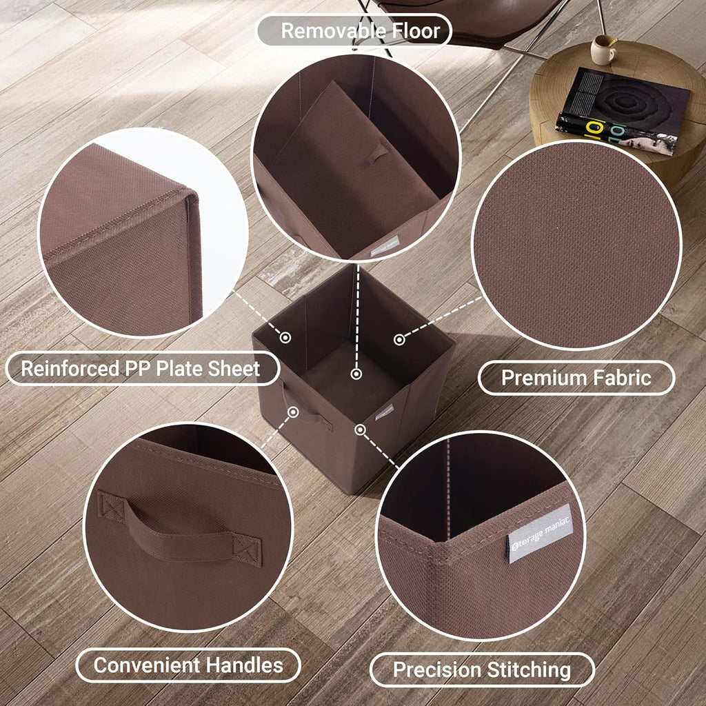Storage Maniac Storage Cubes - 11-Inch Collapsible Fabric Bins with Handles | 6-Pack for Closet Organization, Brown