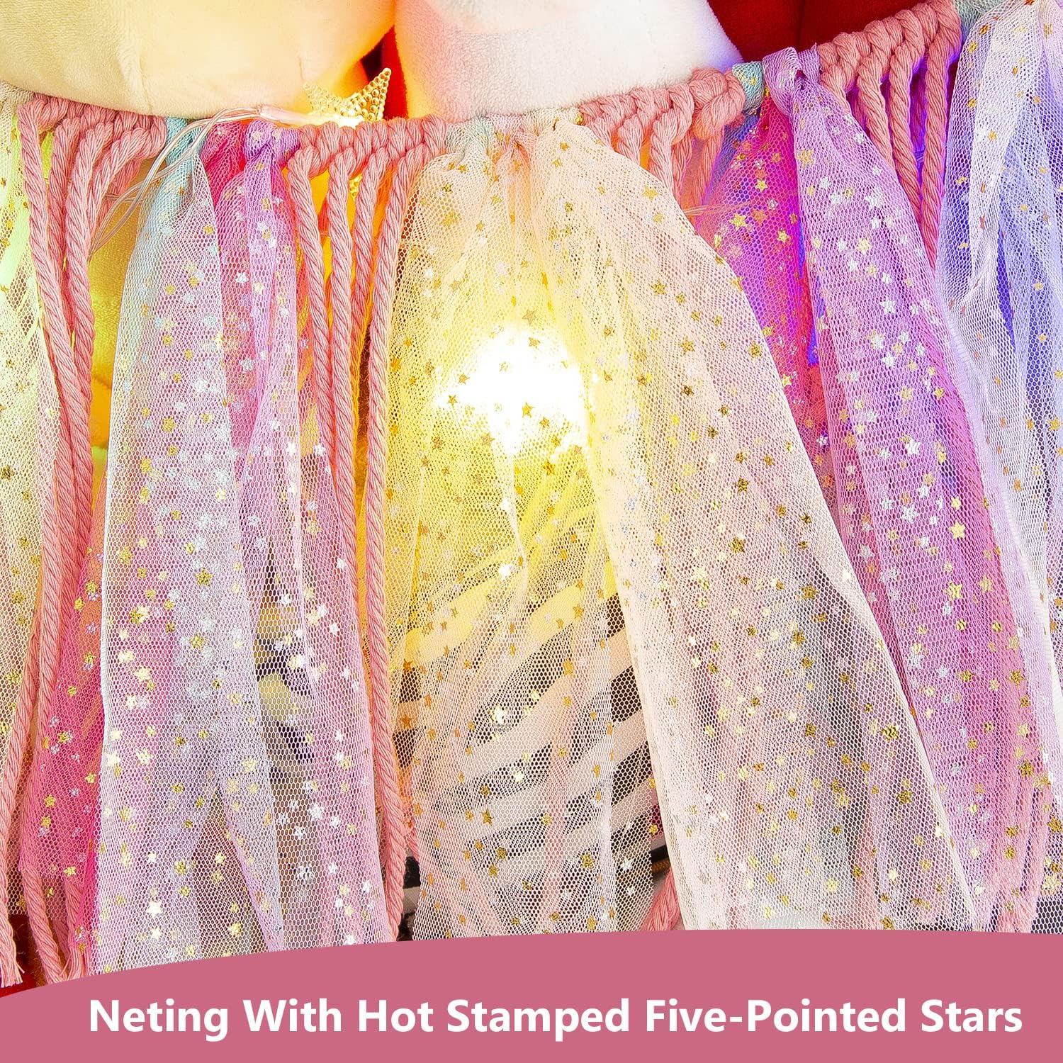 Jumbo Toy Hammock for Stuffed Animal Net Boho Macrame Toy Hammock with Led Light Stuffed Animal Storage Ideas Plush Toy Display Squishmallow Holder Net-Pink