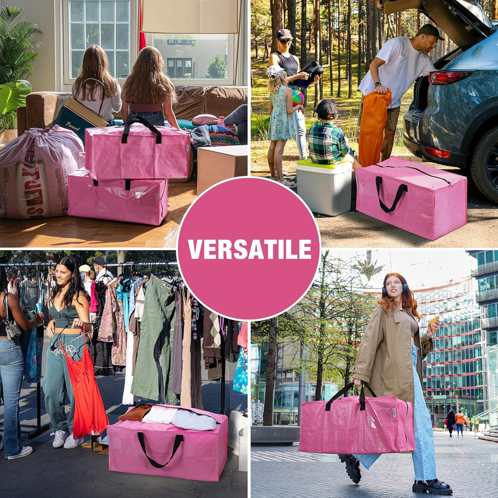 WORKPRO Extra Large Moving Bags - Heavy-Duty Storage Totes with Zippers & Carrying Straps (Pink)