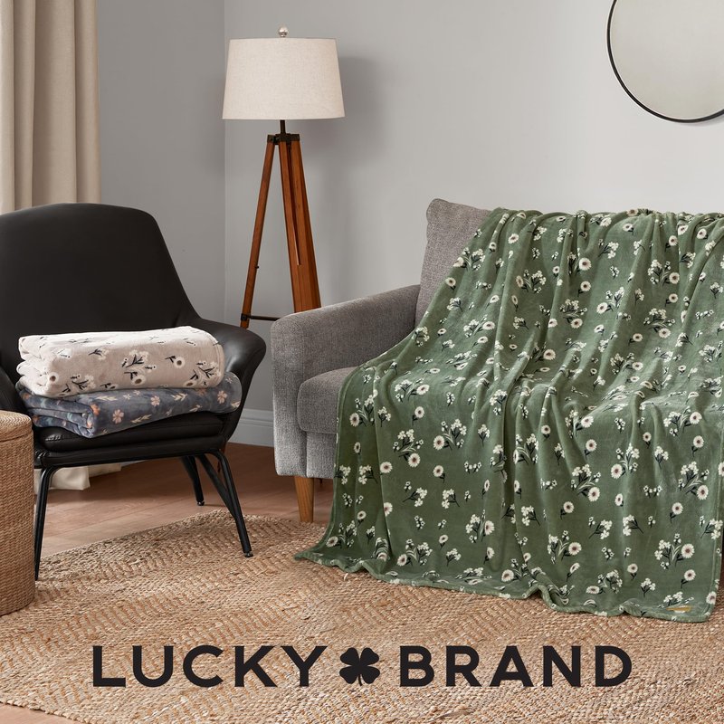Lucky Brand Luxurious Fuzzy Blanket for Sofa or Bed, Tossed Blooms Plush Throw Blanket, 50" x 70", Gray Floral