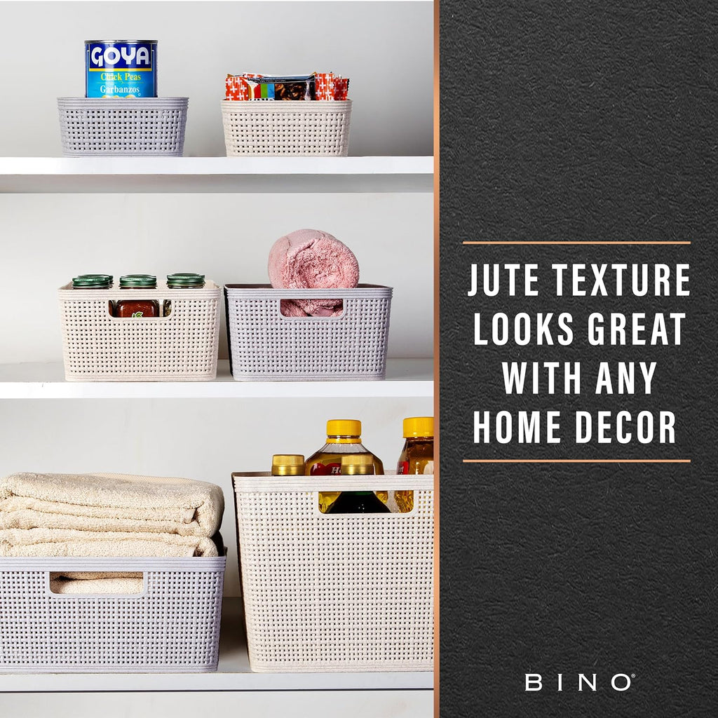 BINO Woven Plastic Basket - Stylish Natural Grey XS | 5-Pack for Space-Saving Home Organization