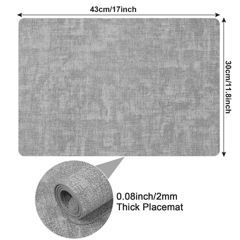Boobezeen Faux Leather Placemats Set of 6, Heat Resistant Wipeable Washable Vinyl Place Mats, Waterproof Anti-Slip Dining Table Mats, Suitable for Indoor & Outdoor Use (Light Grey)