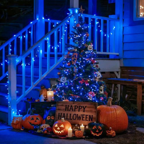 JMEXSUSS 100 LED Blue Christmas Lights - 33ft Connectable Fairy String Lights with 8 Modes for Indoor/Outdoor Use