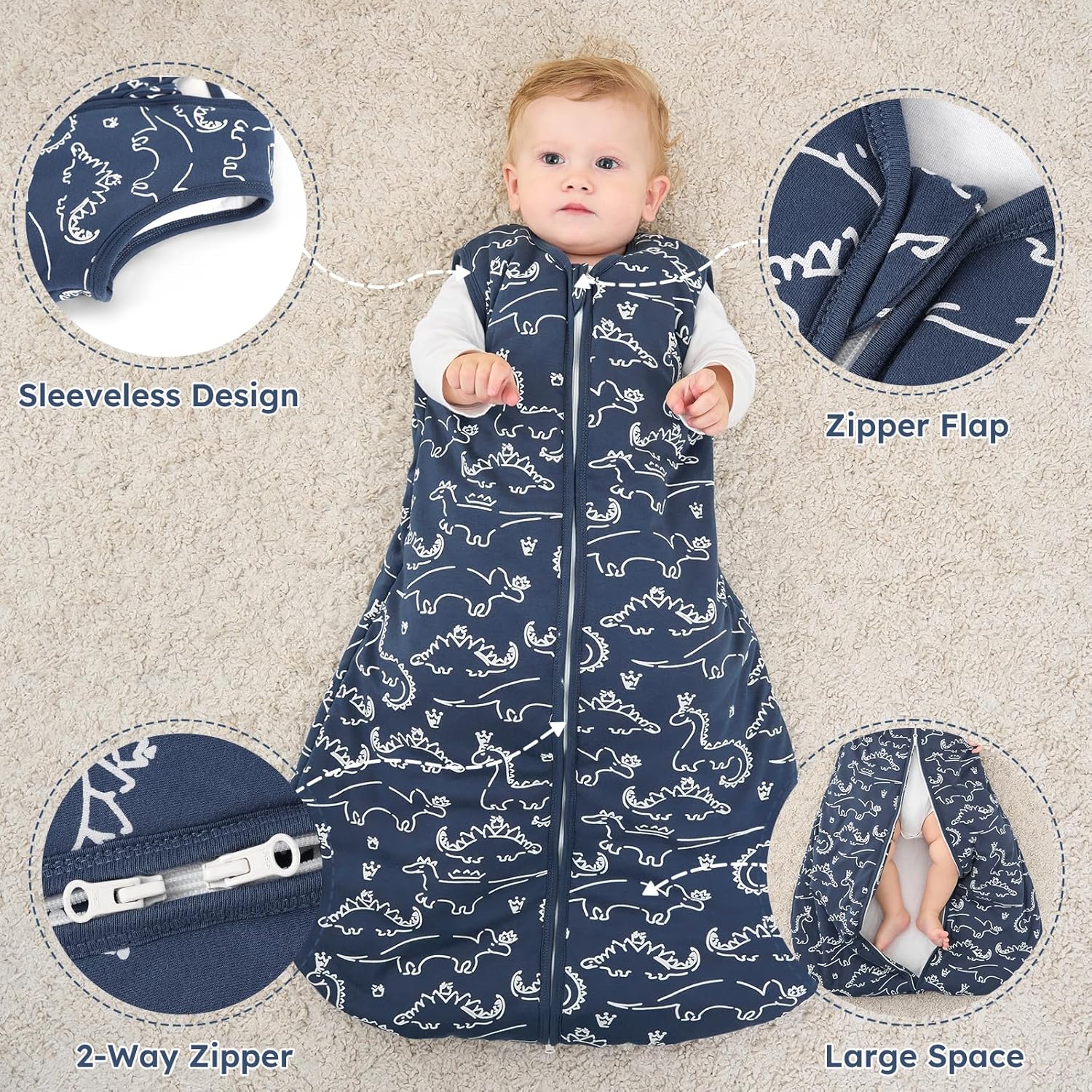 Yoofoss Baby Sleep Sack - 100% Organic Cotton Wearable Blanket for 12-18 Months | TOG 2.5, 2-Way Zipper