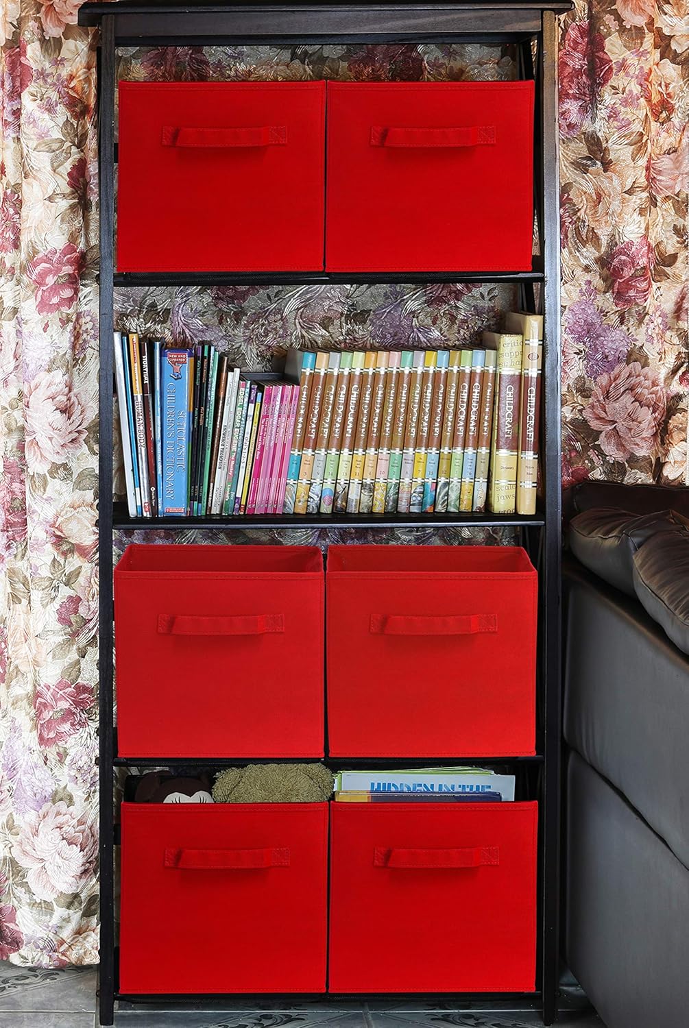 Simple Houseware Foldable Cube Storage Bins - 11-Inch Red Fabric Organizer | 6-Pack for Closet & Shelves