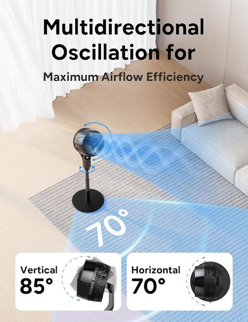 JRD Oscillating Standing Fan - 70° Quiet Pedestal Fan with Remote & 32 Wind Speeds | Adjustable 39-43" Height