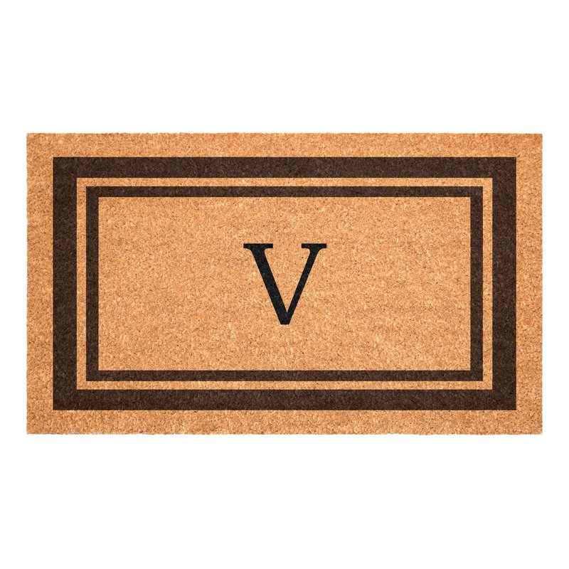 Calloway Mills 152982436V Brown Border 24" x 36" Monogram Doormat (Letter V)