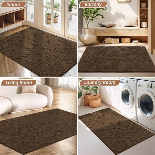 BEQHAUSE Door Mats 32”x48”, Dirt Trapper Doormats Indoor, Non-Slip Washable Entryway Rugs, Super Absorbent Welcome Mat for Front Door, Mud Shoes & Paws, Brown