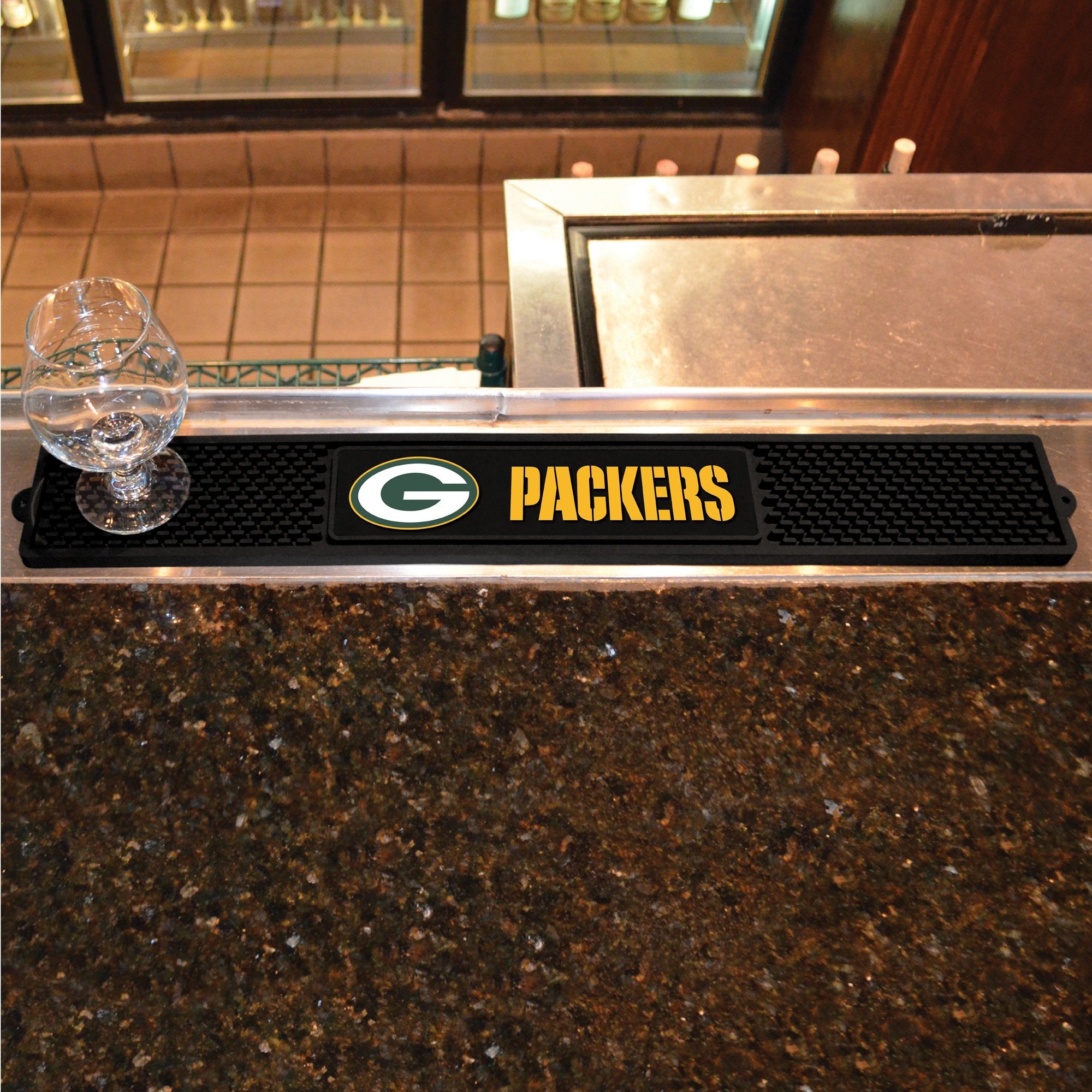 FANMATS 13986 Green Bay Packers Drink Bar Mat - 3.25in. x 24in. - Durable Dish Drying Mat, Easy Clean, Counter Mat