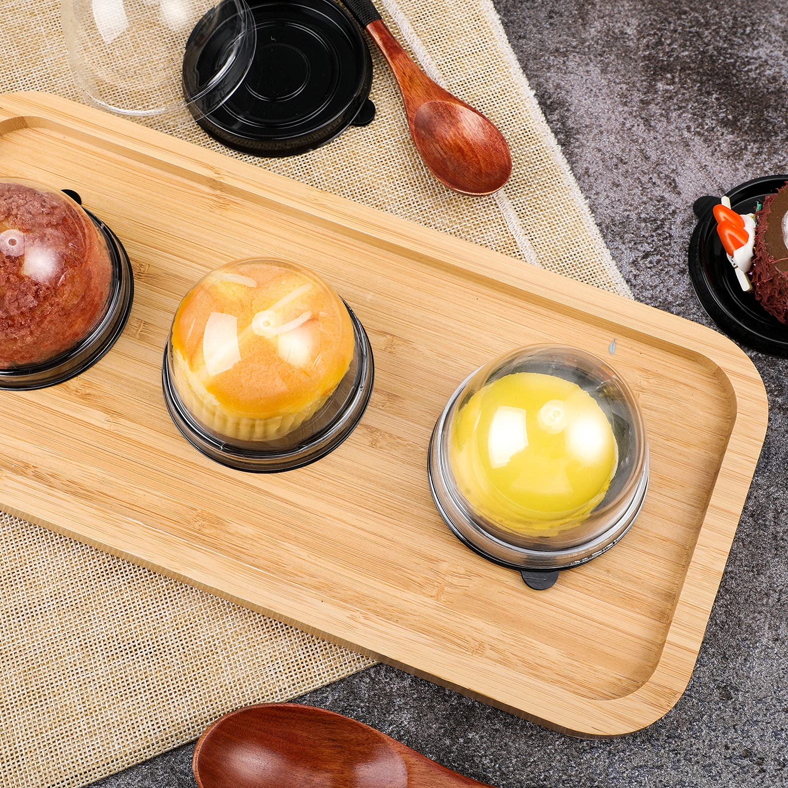 Patelai Clear Plastic Mini Cupcake Container, Mini Cupcake Box Muffin Dome Muffin Single Container Box for Wedding Birthday Cheese Pastry Dessert Cake(Black,150 Pieces)