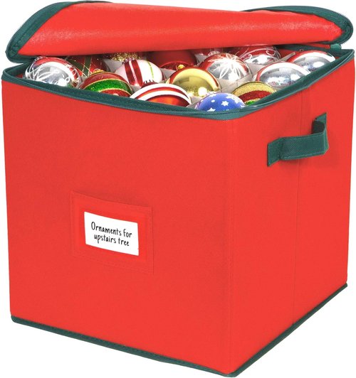 HOLDN’ STORAGE Christmas Ornament Storage Box - Holds Up to 64 Ornaments | Adjustable Red Container