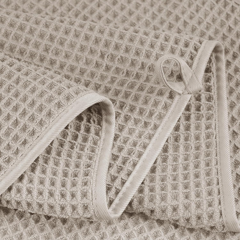 POLYTE Oversize Bath Towel Set - 6 Piece Quick Dry Microfiber, Lint-Free & Waffle Weave Design