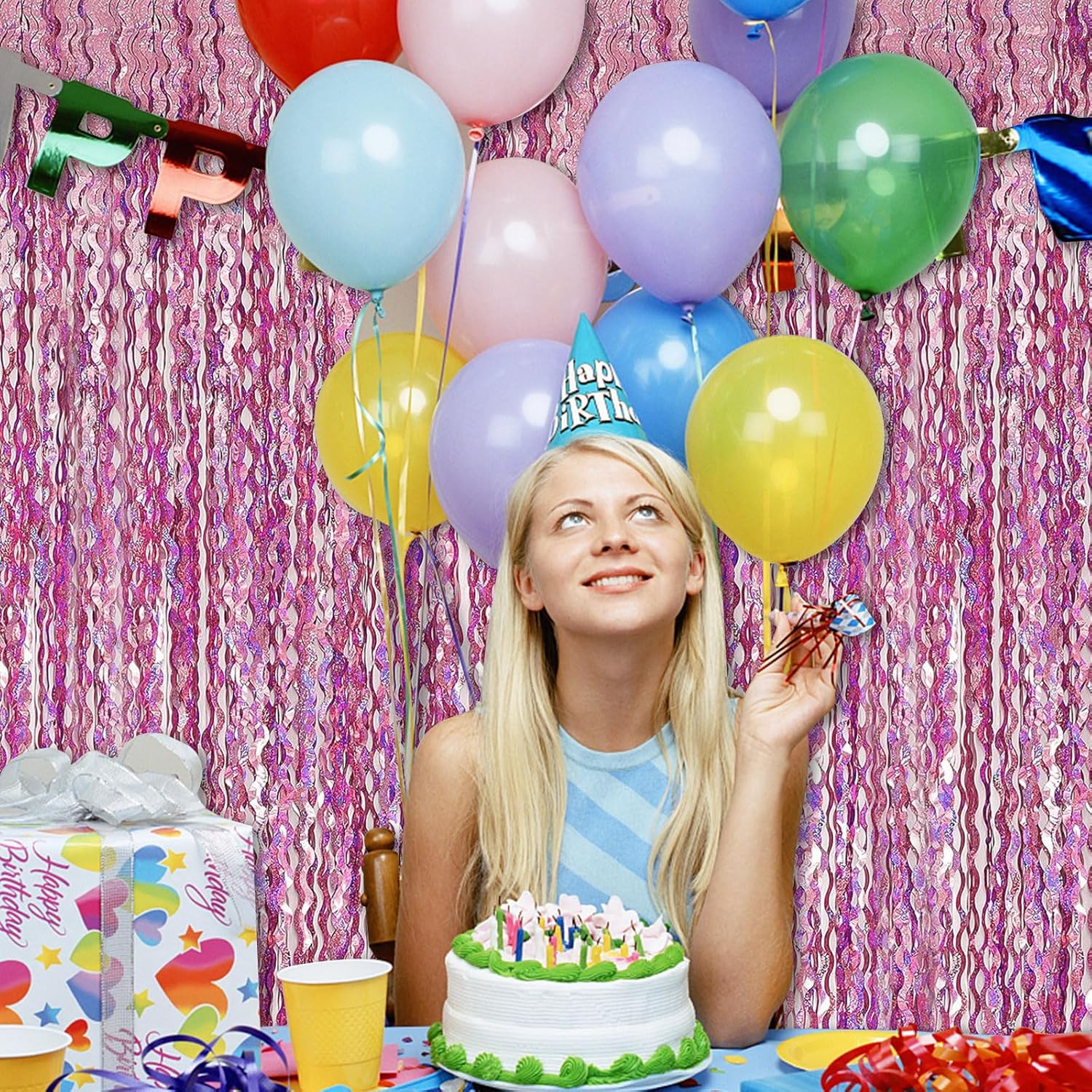 Skiennix Tinsel Foil Fringe Curtains - Sparkling Wavy Backdrop for Parties | Perfect for Birthdays, Graduations, Weddings