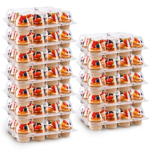 NPLUX 12 Count Cupcake Containers 20 Pack Cupcake Holders with Detachable Tall Dome Lids Clear Plastic Stackable Cupcake Boxes for 240 Cupcakes, BPA Free, Standard Size